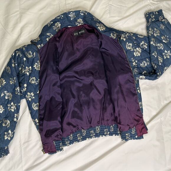 Ice Nine 1980s Vintage Quilted Floral Metallic Bomber Jacket Made in USA size S - Picture 13 of 15